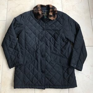 Ralph Lauren quilted coat with faux fur collar S